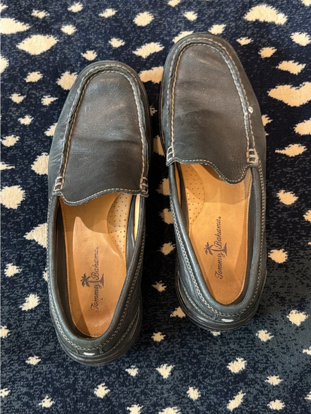 Tommy Bahama Men’s Dark Blue Leather Slip-On Loafers